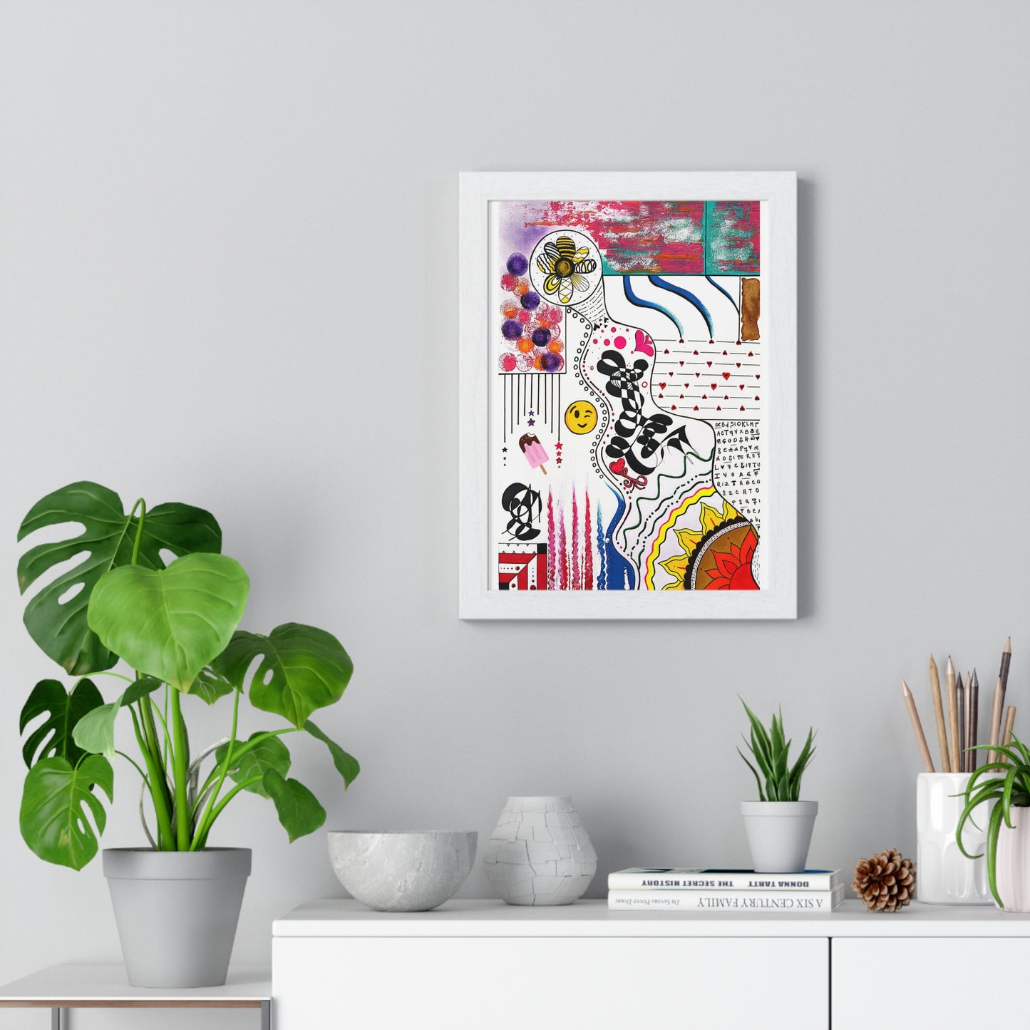 Abstract Colorful Wall Art – Hand-Drawn Intuitive Print, 8" × 11" (20.3 × 27.9 cm) Framed