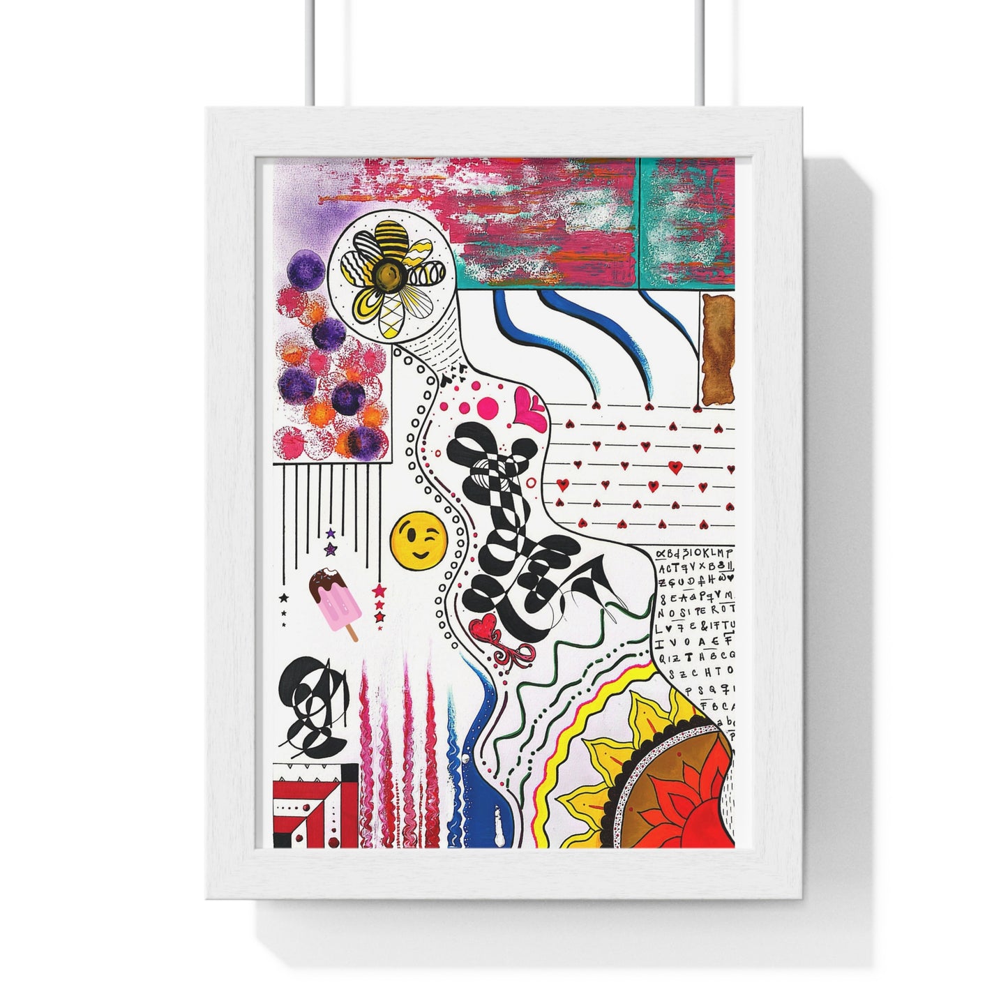 Abstract Colorful Wall Art – Hand-Drawn Intuitive Print, 8" × 11" (20.3 × 27.9 cm) Framed
