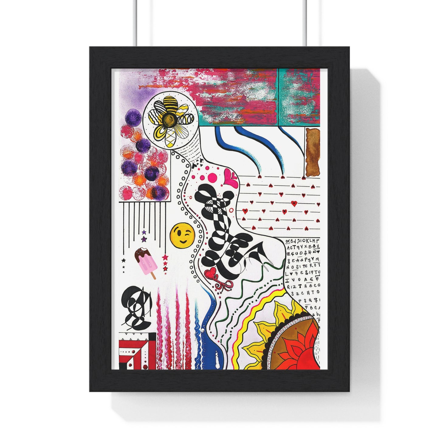 Abstract Colorful Wall Art – Hand-Drawn Intuitive Print, 8" × 11" (20.3 × 27.9 cm) Framed