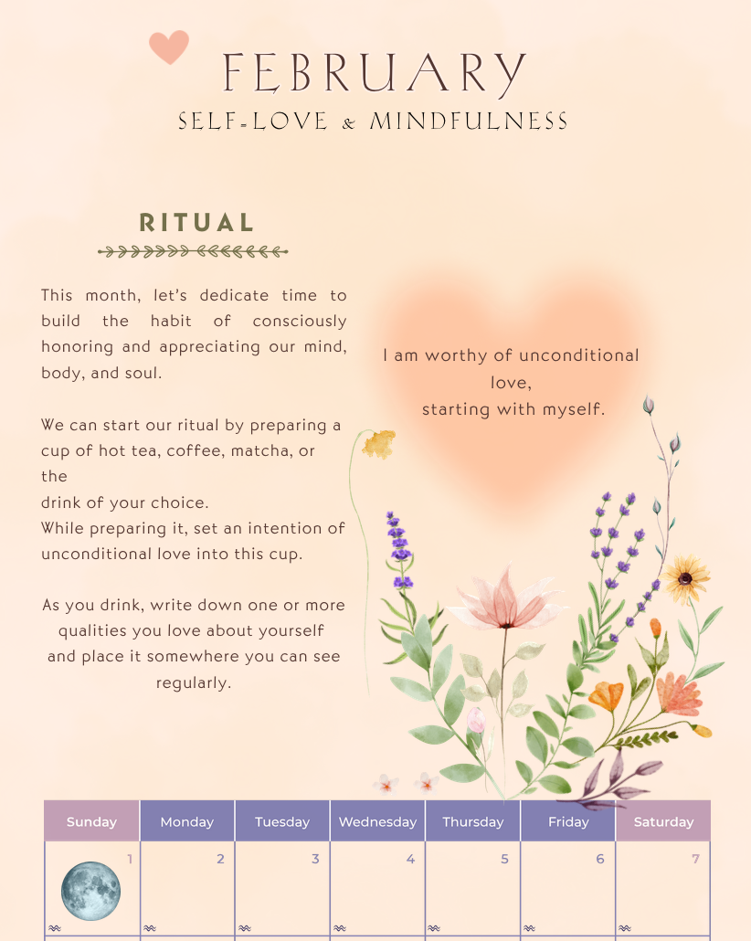 February Mini Ritual Calendar – Self-Love & Mindfulness (Free)
